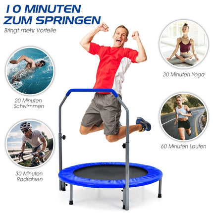 Ø101 cm sulankstomas mini batutas fitneso batutas su reguliuojamo aukščio rankena, mėlynas + juodas