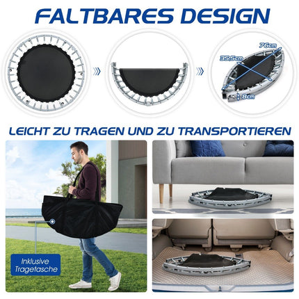 Ø101 cm sulankstomas mini batutas fitneso batutas su reguliuojamo aukščio rankena, mėlynas + juodas