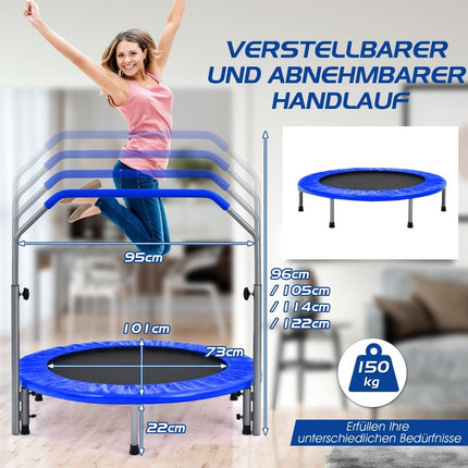 Ø101 cm sulankstomas mini batutas fitneso batutas su reguliuojamo aukščio rankena, mėlynas + juodas