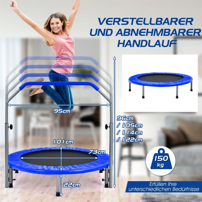 Ø101 cm sulankstomas mini batutas fitneso batutas su reguliuojamo aukščio rankena, mėlynas + juodas