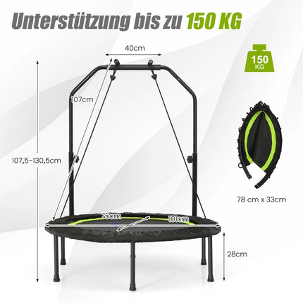Ø101 cm mini batutas su reguliuojamo aukščio rankena ir 2 pasipriešinimo juostomis, žalias
