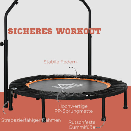 102 cm ilgio fitneso batutas, sulankstomas mini batutas su keturių krypčių reguliuojamo aukščio rankena, fitneso atšokimo sistema suaugusiems, iki 100 kg, juodas