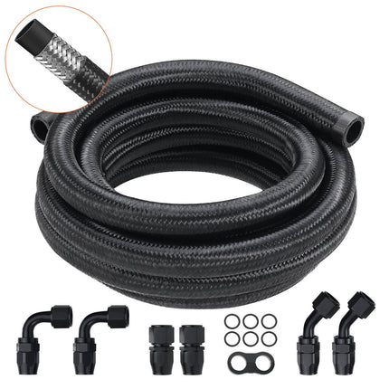 10AN Fuel Line Kit, 10 Ft Braided Hose, 7 Swivel Fittings, Black