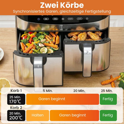 10 viename dviejų zonų oro gruzdintuvė, 8 l talpa, jutiklinis ekranas