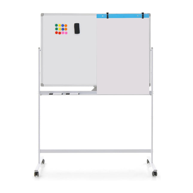 120 x 80 cm dvipusė mobili baltoji lenta, reguliuojamo aukščio magnetinė baltoji lenta