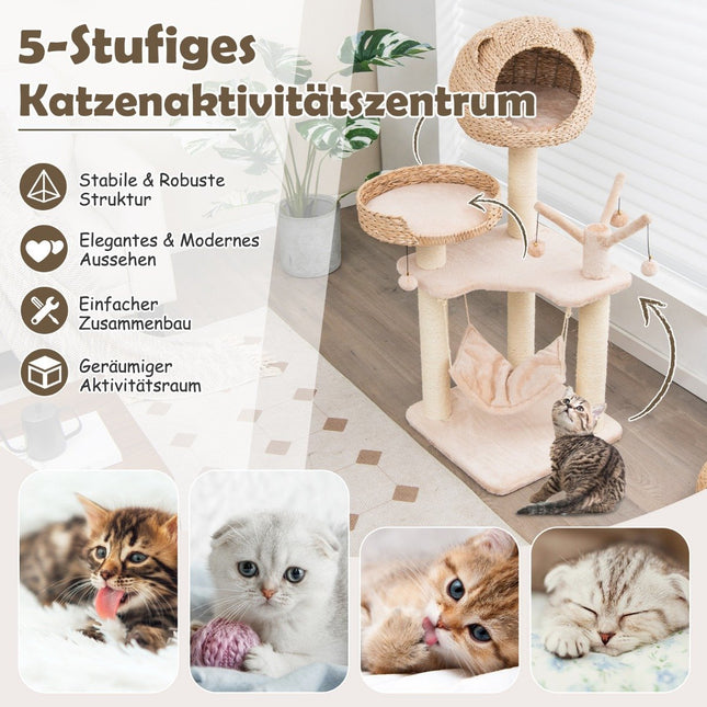 121 cm aukščio laipiojimo medis katėms su katės ola, natūralus