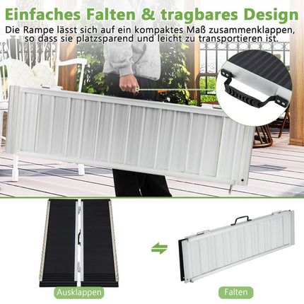 122 x 74 cm neįgaliojo vežimėlio rampa, nešiojama ir neslystanti sulankstoma rampa, keliamoji galia iki 272 kg, aliuminio