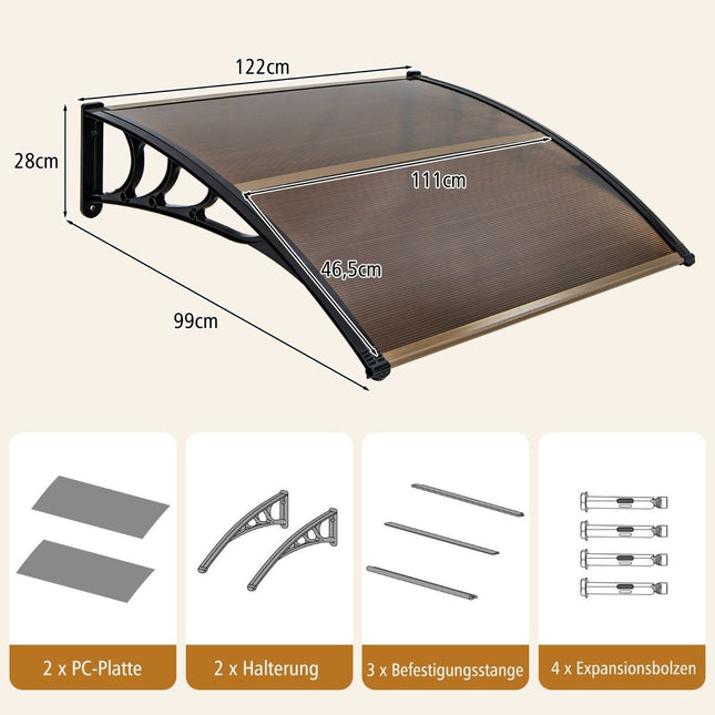 122 x 99 cm stogelis lauko durims, lauko durų stogelis, stalo stogelis, rudas
