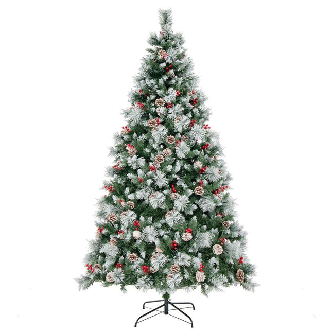 Ø125 x 215 cm Kalėdų eglutė su LED lemputėmis Kalėdų eglutė su uogomis žalia + balta