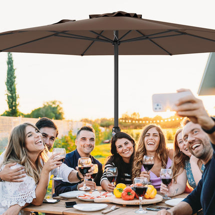 12 pėdų terasos skėtis su alkūnine rankena, 8 briaunomis, kavos spalvos