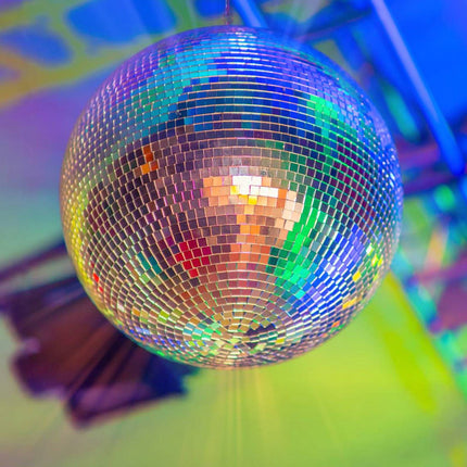12 Inch Mirror Disco Ball, Glass Tiles, Hanging Ring, Silver