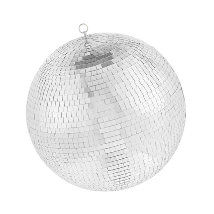 12 Inch Mirror Disco Ball, Glass Tiles, Hanging Ring, Silver