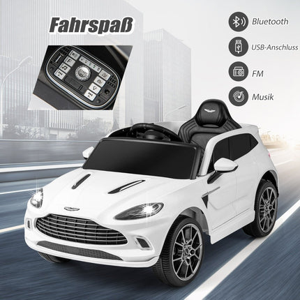 12V Aston Martin DBX vaikiškas automobilis su 2.4G nuotolinio valdymo pultu 1.4-2.5 km/h baltas