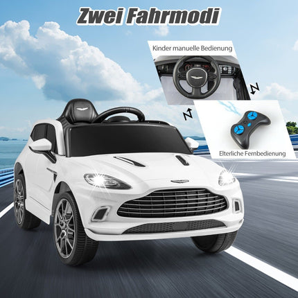 12V Aston Martin DBX vaikiškas automobilis su 2.4G nuotolinio valdymo pultu 1.4-2.5 km/h baltas