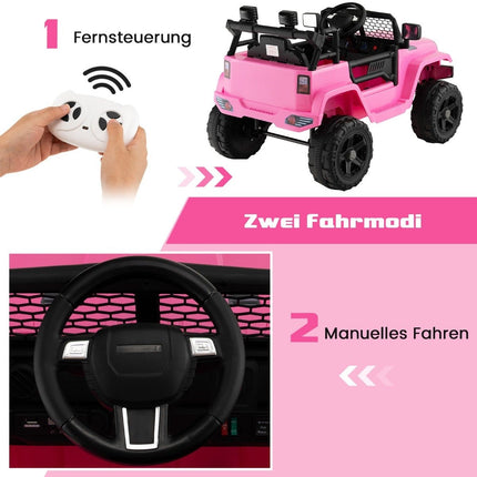 12 V baterijomis maitinama vaikiška transporto priemonė, elektrinė vaikiška transporto priemonė su nuotolinio valdymo pultu, rožinė