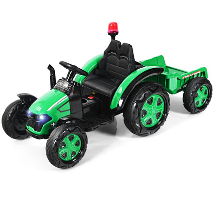 12 V vaikiškas elektrinis traktorius su priekaba, 151 x 68 x 70 cm, žalias