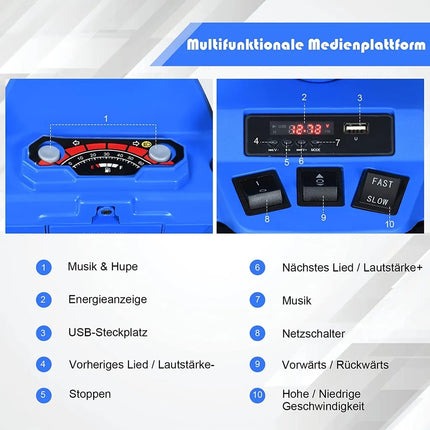 12 V elektrinis vaikiškas keturratis su priekiniais žibintais, mini elektrinis keturratis su muzika ir signalu, 4 ratai, vaikiškas keturratis, 2,8-5 km/val., vaikams nuo 3 metų, mėlynas