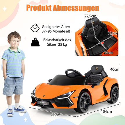 12 V vaikiškas elektrinis automobilis su LED žibintais - oranžinis