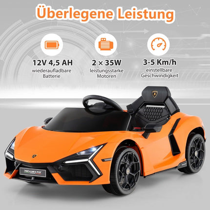 12 V vaikiškas elektrinis automobilis su LED žibintais - oranžinis