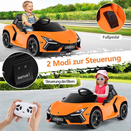 12 V vaikiškas elektrinis automobilis su LED žibintais - oranžinis