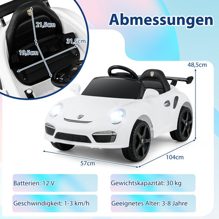 12 V vaikiškas elektrinis automobilis su nuotolinio valdymo pultu, licencijuotas „Porsche“, baltas