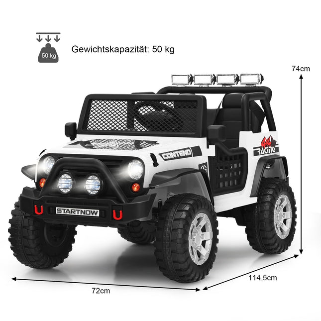 12 V vaikiškas elektrinis automobilis su nuotolinio valdymo pultu, šviesomis, muzika, baltas