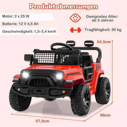 12 V vaikiškas elektrinis automobilis su nuotolinio valdymo pultu, muzika, LED lemputėmis