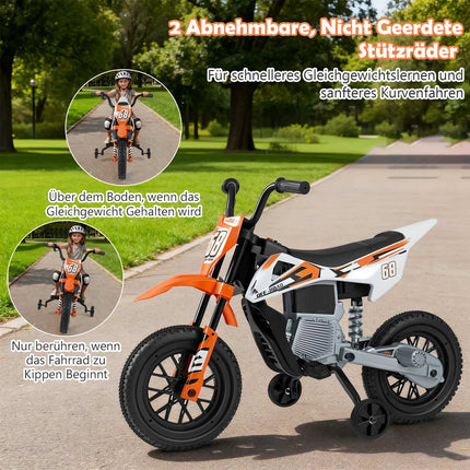 12 V vaikiškas elektrinis motociklas su nuimamais treniruočių ratukais