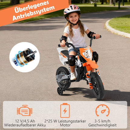 12 V vaikiškas elektrinis motociklas su nuimamais treniruočių ratukais