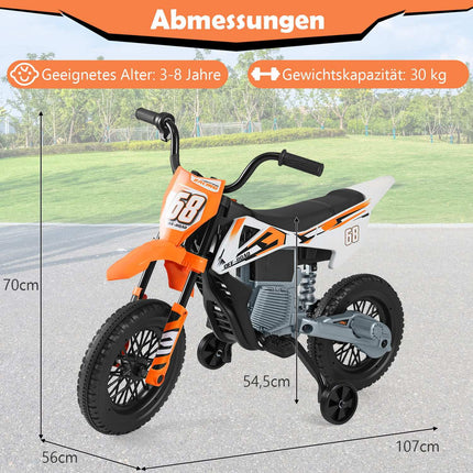 12 V vaikiškas elektrinis motociklas su nuimamais treniruočių ratukais