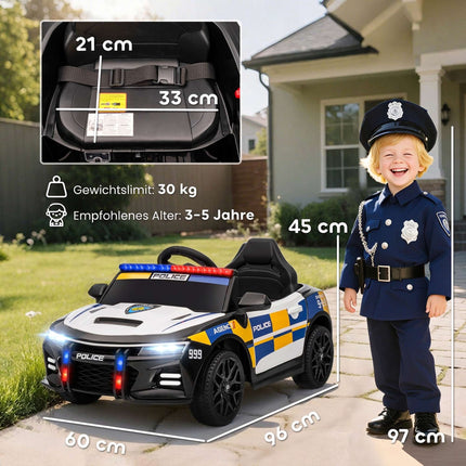 12 V vaikiškas elektrinis policijos automobilis su nuotolinio valdymo pultu, sirena, žibintais
