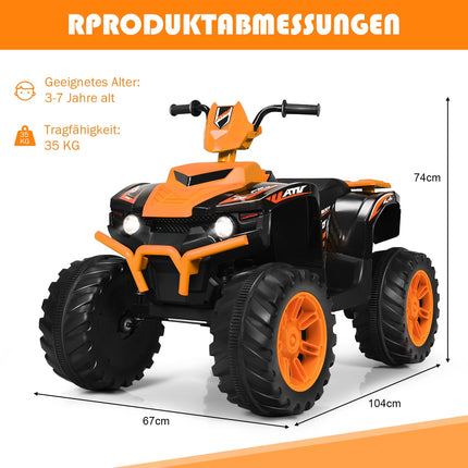 12 V vaikiškas elektrinis keturratis su šviesomis, muzika ir signalu, oranžinis