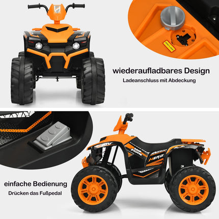 12 V vaikiškas elektrinis keturratis su šviesomis, muzika ir signalu, oranžinis