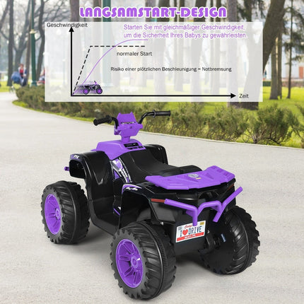 12 V vaikiškas elektrinis keturratis su muzika ir šviesomis, violetinis