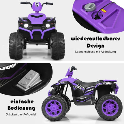 12 V vaikiškas elektrinis keturratis su muzika ir šviesomis, violetinis