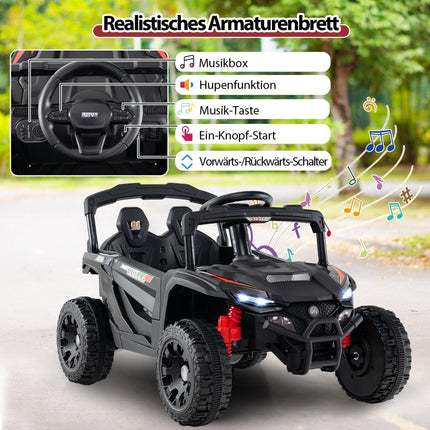 12 V vaikiškas elektrinis UTV sunkvežimis su nuotolinio valdymo pultu, juodas