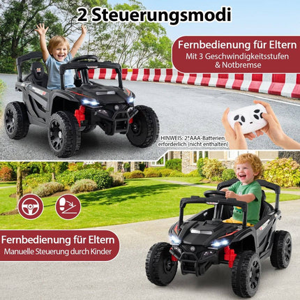 12 V vaikiškas elektrinis UTV sunkvežimis su nuotolinio valdymo pultu, juodas