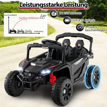 12 V vaikiškas elektrinis UTV sunkvežimis su nuotolinio valdymo pultu, juodas