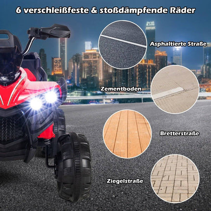 12 V elektrinis vaikiškas keturratis su daiktadėže ir LED žibintais, mini elektrinis keturratis, 3-6 km/h, raudonas