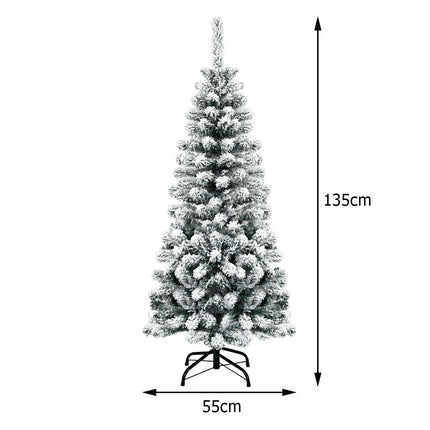 135 cm dirbtinė pieštuko formos Kalėdų eglutė su sniegu, 150 LED šviesos diodų