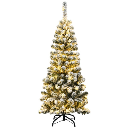 135 cm dirbtinė pieštuko formos Kalėdų eglutė su sniegu, 150 LED šviesos diodų