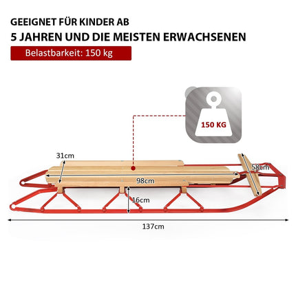 137 cm sledge Davos toboggan wood & metal 150 kg loadable for children and adults