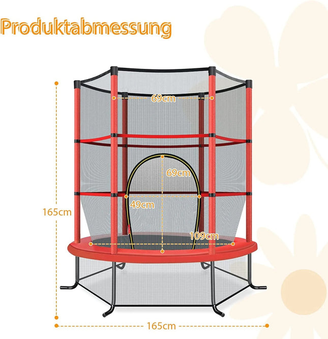 Ø140 cm sodo batutas su apsauginiu tinklu, gali išlaikyti iki 135 kg, skirtas vaikams nuo 3 metų, raudonas
