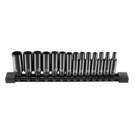 1/4-Inch Drive Impact Socket Set, 14-Piece Deep Metric 4-15mm