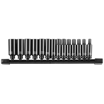 1/4-Inch Drive Impact Socket Set, 14-Piece Deep Metric 4-15mm