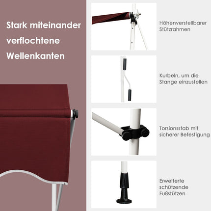 150 cm reguliuojamas balkono markizė, atspari UV spinduliams, raudona