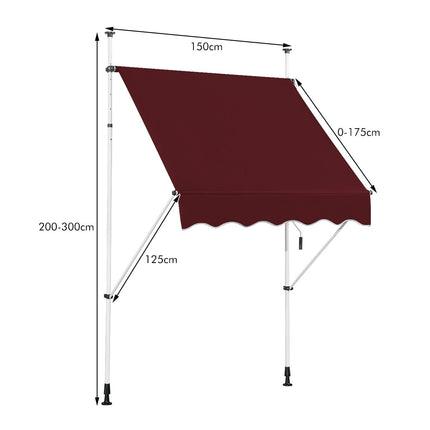 150 cm reguliuojamas balkono markizė, atspari UV spinduliams, raudona