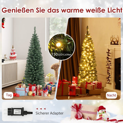 150 cm dirbtinė Kalėdų eglutė su 150 LED lempučių, žalia