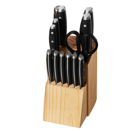15-Piece Kitchen Knife Set with Block and Sharpener