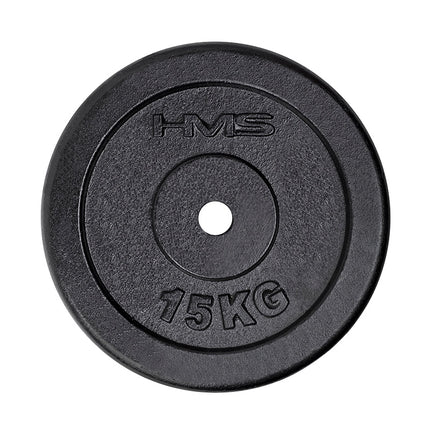 15 kg juodas svorio diskas jėgos treniruotėms